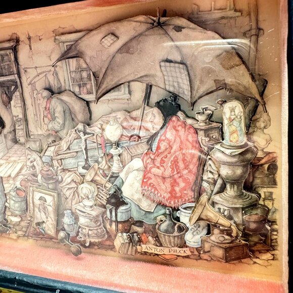 1966 Anton Pieck 3D Shadow Box Diorama "Flea Market" Framed Art Vintage - Picture 13 of 13